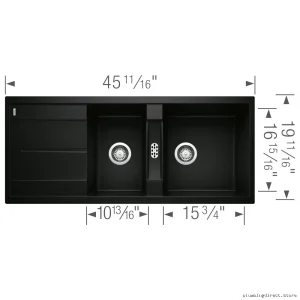 Metra Bowl Drop In Silganite Kitchen Sink with Drainboard | Coal Black Model