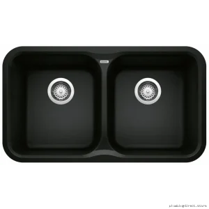 Modern 2-Bowl Undermount Silgranit Sink in Coal Black - Vision U 402631