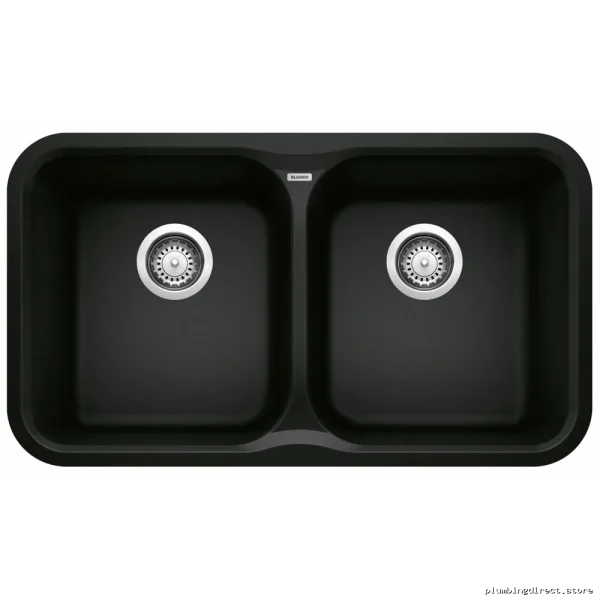 Modern 2-Bowl Undermount Silgranit Sink in Coal Black - Vision U 402631
