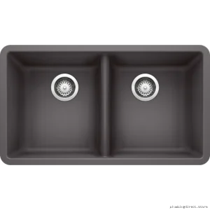 Modern Two Bowl Undermount Silgranit Sink by Horizon - Model #401422 in Cinder