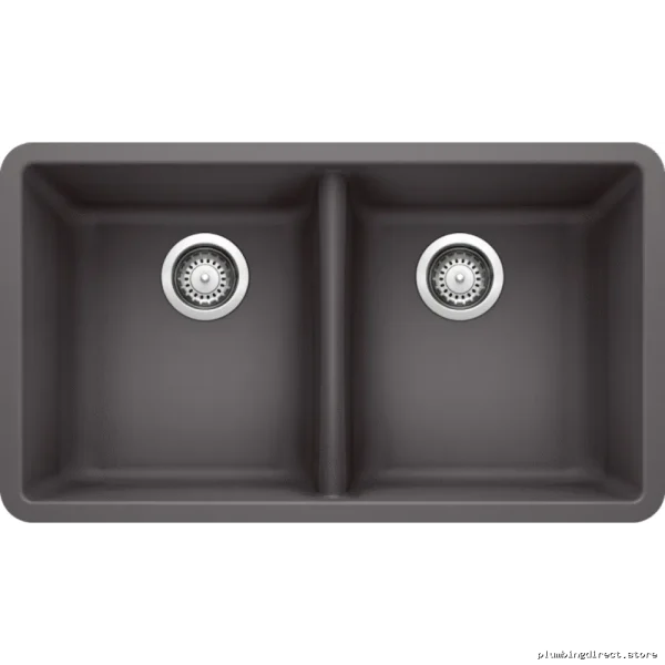 Modern Two Bowl Undermount Silgranit Sink by Horizon - Model #401422 in Cinder