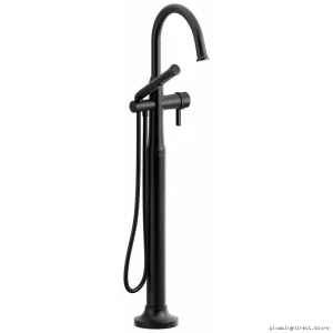 RIOBEL Momenti Modern Shower Tub Filler Trim - Single-Hole Floor Mount C-Spout in Black