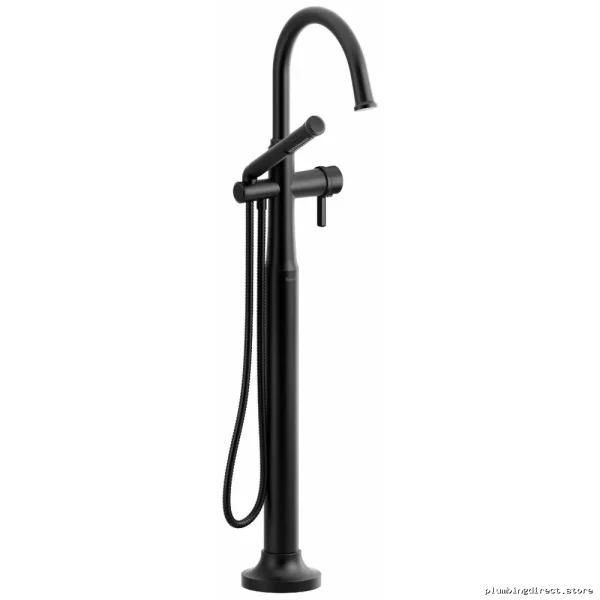 RIOBEL Momenti Modern Shower Tub Filler Trim - Single-Hole Floor Mount C-Spout in Black