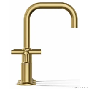 Modern Widespread Kitchen/Bath Faucet with Crossbar Handles & Low Goose Neck in Vibrant Brushed Brass