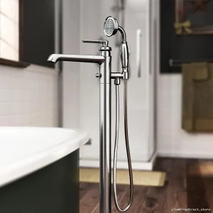 Chrome Freestanding Bathtub Faucet & Handheld Shower Kit - Modern Design
