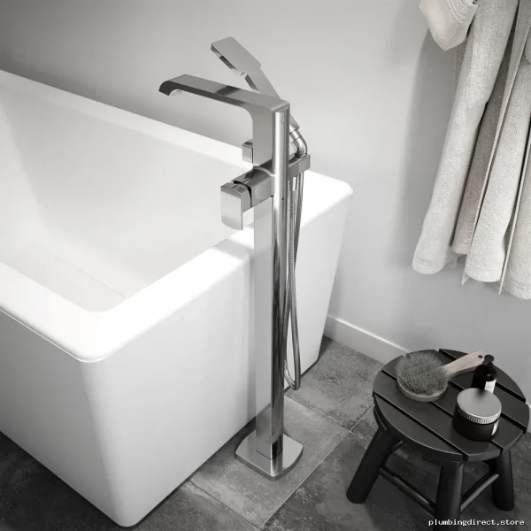 Sobrio Modern Chrome Floor-Mounted Bath Filler w/ Adjustable Spray Head & Included Cartridge – Easy Install Kalia Series