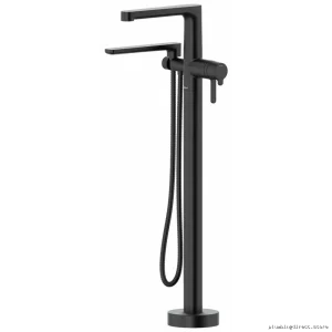 Nibi Black Single Hole Floor Mount Tub Faucet Trim - Modern Chrome Finish