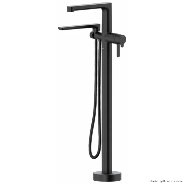 Nibi Black Single Hole Floor Mount Tub Faucet Trim - Modern Chrome Finish