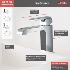 Modern Chrome Single Hole Bathroom Faucet - Ara 567LF-MPU Delta Design