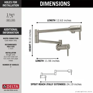 Modern Pot Filler Faucet – Stainless Steel Model Number by Delta