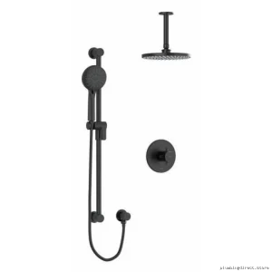 Modern Edge Shower Faucet Trim w/ Ceiling Arm - Sleek Black Design