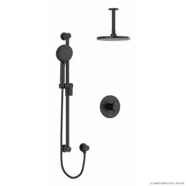 Modern Edge Shower Faucet Trim w/ Ceiling Arm - Sleek Black Design