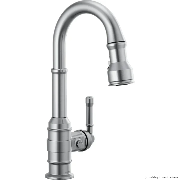 Modern Kitchen Faucet with Pulldown Spray - Broderick Arctic Stainless Finish 9990-AR-DST Delta - Image 2