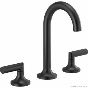 Jason Wu HL5373-BL Modern Widespread Bathroom Faucet with Matte Black Low Lever Handles