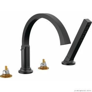 Matte Black Tetra Roman Tub Faucet Trim with Hand Shower - Modern Bathroom Fixture T4788-BLLHP Delta