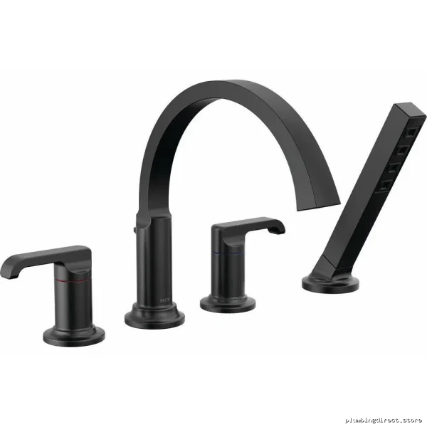 Matte Black Tetra Roman Tub Faucet Trim with Hand Shower - Modern Bathroom Fixture T4788-BLLHP Delta - Image 2