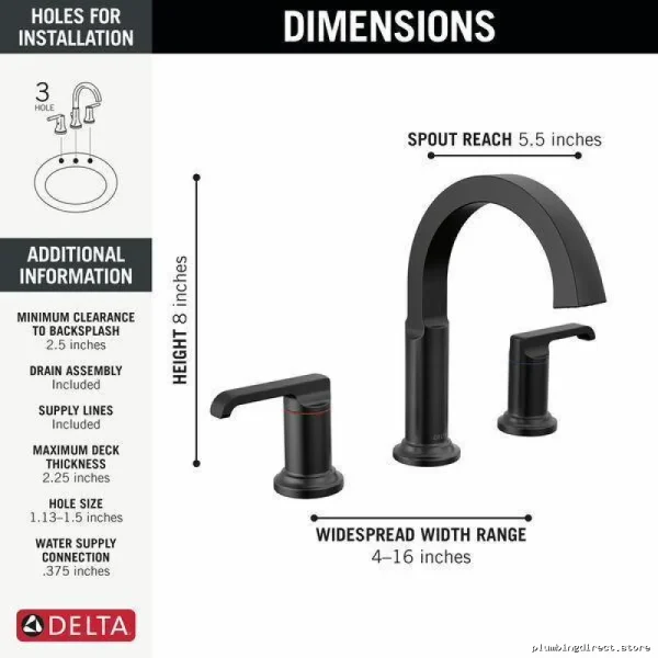 Modern Matte Black Widespread Faucet for Bathrooms - Tetra Model 35588-BL-DST - Image 3