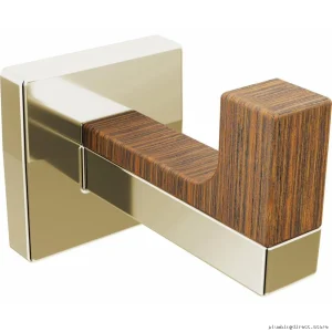 Modern Polished Nickel & Wood Robe Hook - Single Hook Design by Brizo 693422-PNTK