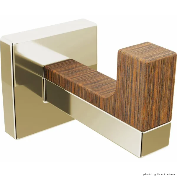 Modern Polished Nickel & Wood Robe Hook - Single Hook Design by Brizo 693422-PNTK