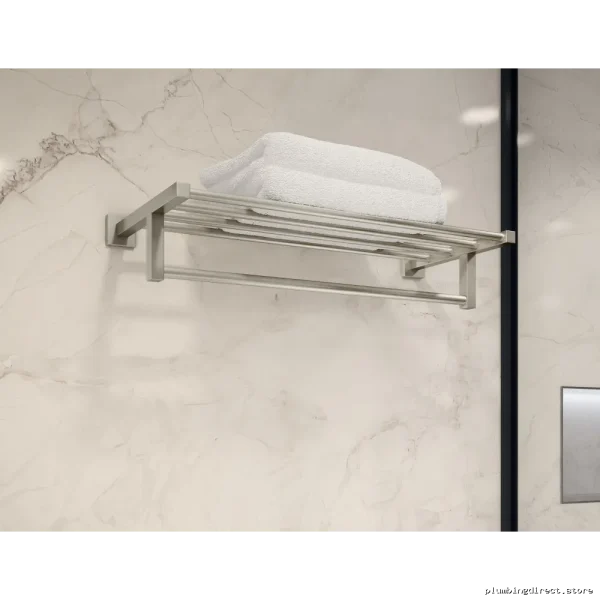 Modern Satin Nickel Bathroom Towel Rack - Stylish Storage Solution - Image 2
