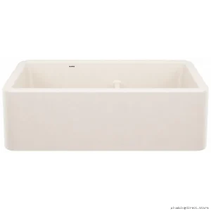Modern Apron Front Silgranit Sink with Low Divider - Ikon 33 1.75 Bowl Soft White