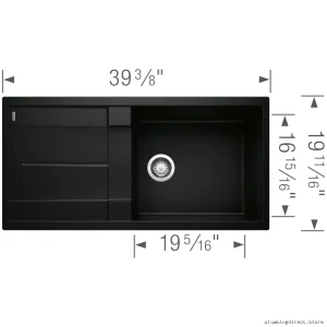 Modern Single Bowl Drop-In Silgranit Kitchen Sink with Drainboard - Matte Coal Black