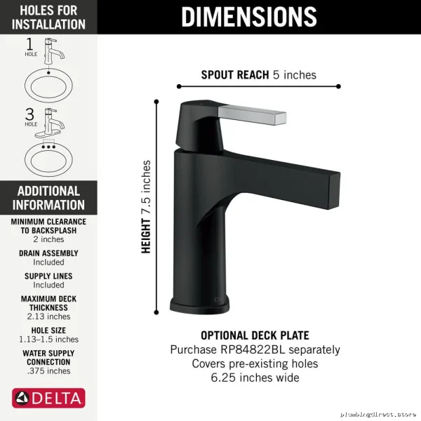 Zura Modern Single-Hole Chrome & Matte Black Bathroom Faucet - Image 5