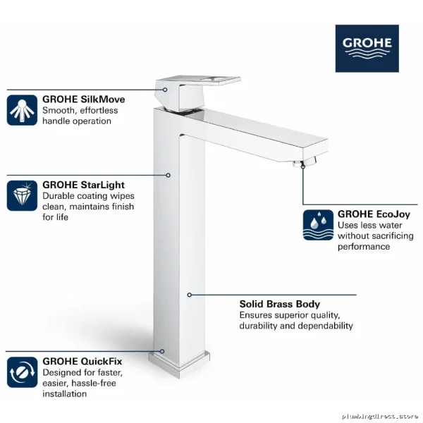 Modern Single Hole Vessel Sink Faucet in Hard Graphite Finish - Grohe 23671A00 - Image 3