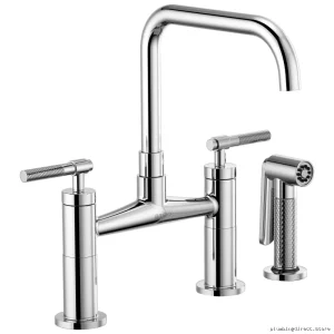 Modern Square Spout Chrome Faucet – Litze Bridge Knurled Handle Design