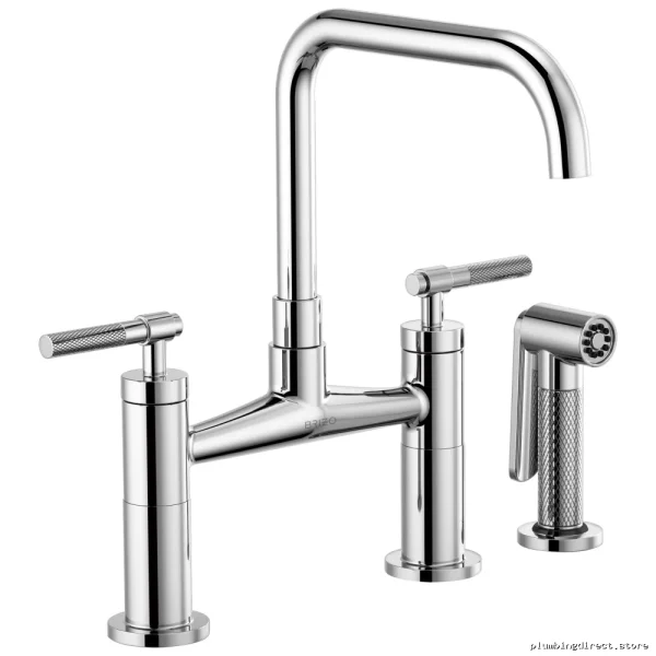Modern Square Spout Chrome Faucet – Litze Bridge Knurled Handle Design