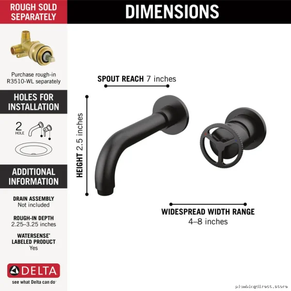 Trinsic Matte Black Wall Mount Bathroom Faucet Single Handle Trim with Modern Design - Image 5