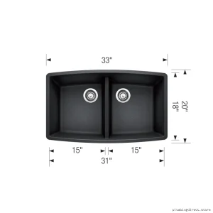 Performa U 2 Bowl Modern Undermount Sink | Premium Silgranit in Concrete Gray