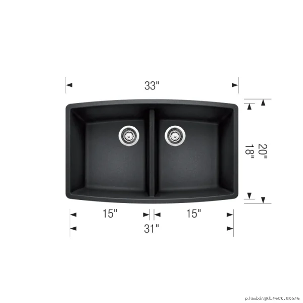 Performa U 2 Bowl Modern Undermount Sink | Premium Silgranit in Concrete Gray