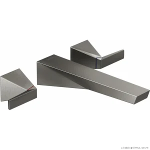 Modern Wall Mount 2-Handle Bathroom Faucet in Lumicoat Black Finish