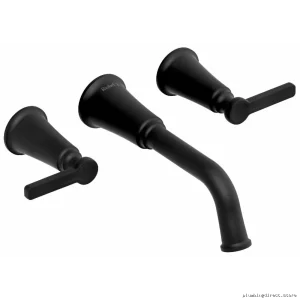 Modern Wall Mount Bathroom Faucet with J-Shaped Handles & Eco-Friendly Low Flow Black Finish