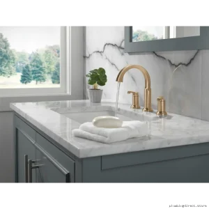 Modern Widespread Bathroom Fauces In Durable Laminate Coating With Elegant Champane Gold Design