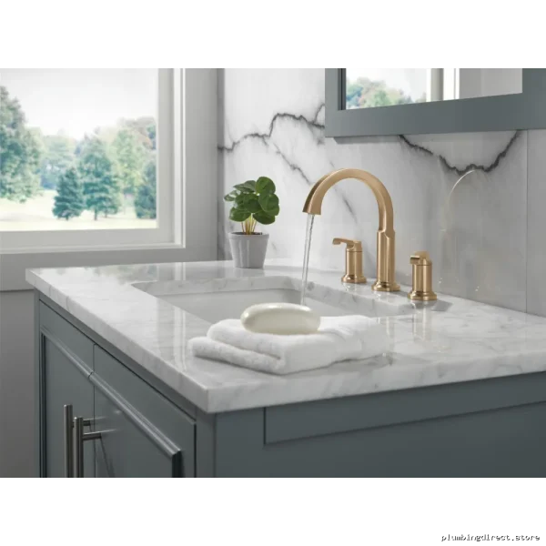 Modern Widespread Bathroom Fauces In Durable Laminate Coating With Elegant Champane Gold Design