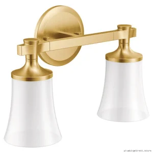 Moen Brushed Gold 2-Light Wall Sconce Flara Modern Fixture YB0362BG
