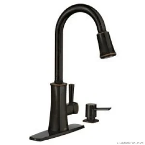 Moen-Bridgetstone Pull Down Kitchen Faucet w/ IntegratedSoapDispenserMedBronzeFinishMode_...