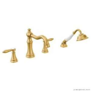 Bathroom Roman Tub Faucet Trim with Handheld Shower - Moen Brushed Gold TS21104