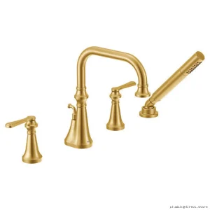Moen Brushed Gold Roman Tub Faucet with Hand Shower TS44504BG
