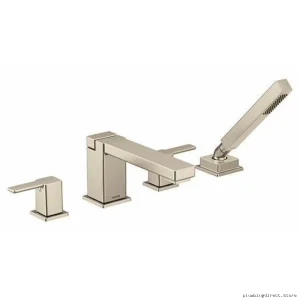 Moen Brushed Nickel Roman Tub Faucet with 4-Hole Trim and Hand Shower