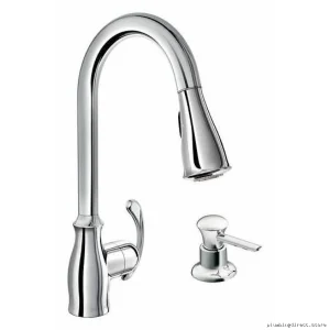 Moen Kipton Chrome Kitchen Faucet: Pulldown Spray & Built-In Soap Dispenser 87910