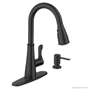 Moen Hadley Kitchen Faucet - Triple Action with Pulldown Spray & Soap Dispenser | Matte Black Model