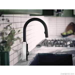 Moen High-Arc Kitchen Faucet With Pull-Out Sprayer in Matte Black & Chrome