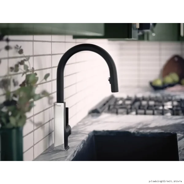 Moen High-Arc Kitchen Faucet With Pull-Out Sprayer in Matte Black & Chrome