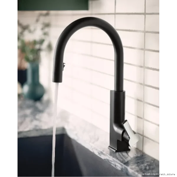 Moen High-Arc Kitchen Faucet With Pull-Out Sprayer in Matte Black & Chrome - Image 2
