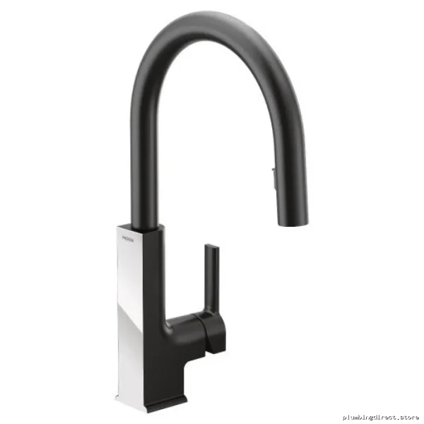 Moen High-Arc Kitchen Faucet With Pull-Out Sprayer in Matte Black & Chrome - Image 3