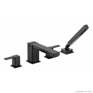 Moen Matte Black Roman Tub Faucet with 4-Hole Trim and Hand Shower