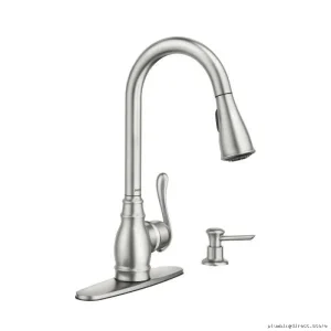 Moen Stainless Steel Kitchen Faucet with Pull Down Sprayer and Soap Dispenser